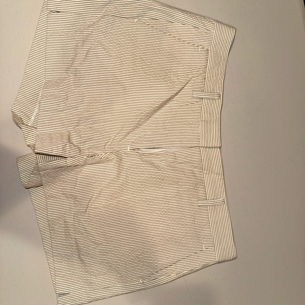 Theory Beige and White Striped Shorts